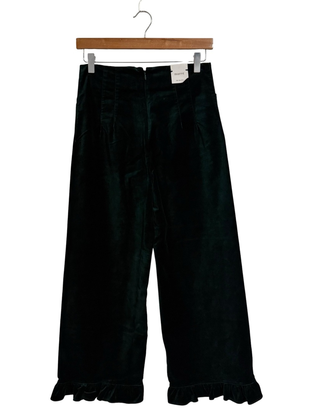 Anthropologie Maeve The Colette Crop Velvet Ruffle-Hem Pants 29 Dark Hunter NWT - Picture 6 of 10